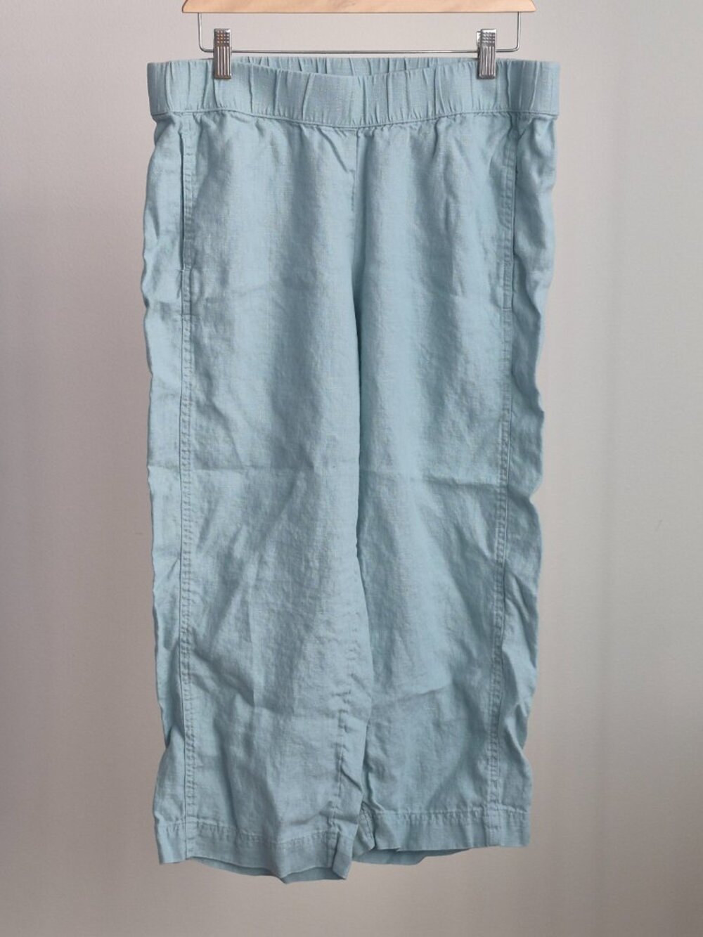 Pure Jill Women’s M 100% Linen Capri Pants Wide Leg Pull On Elastic Waist
